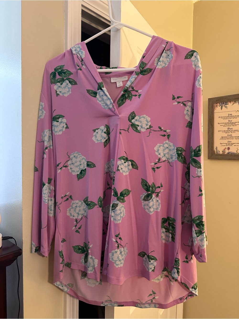 Charter Club Pink Floral V-Neck Hooded Tunic